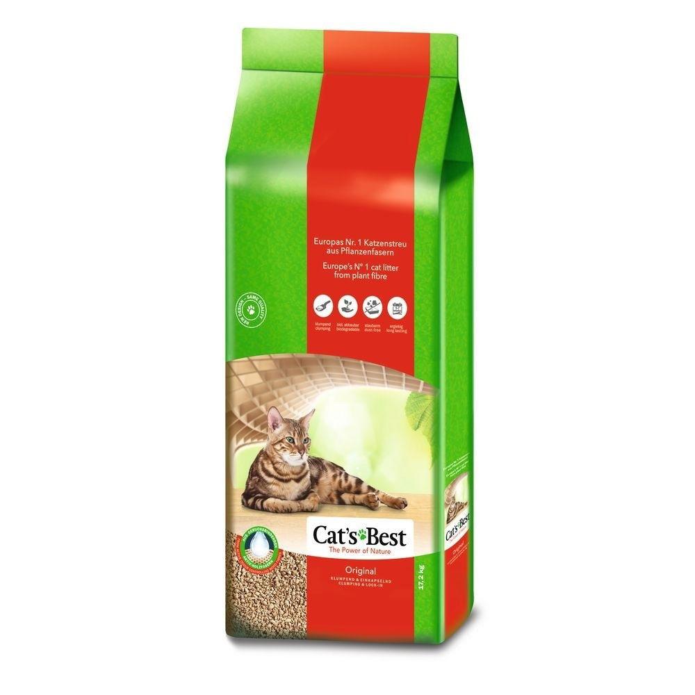 Stor säck med Cat's Best Original klumpbildande träfiberkattsand 40 liter