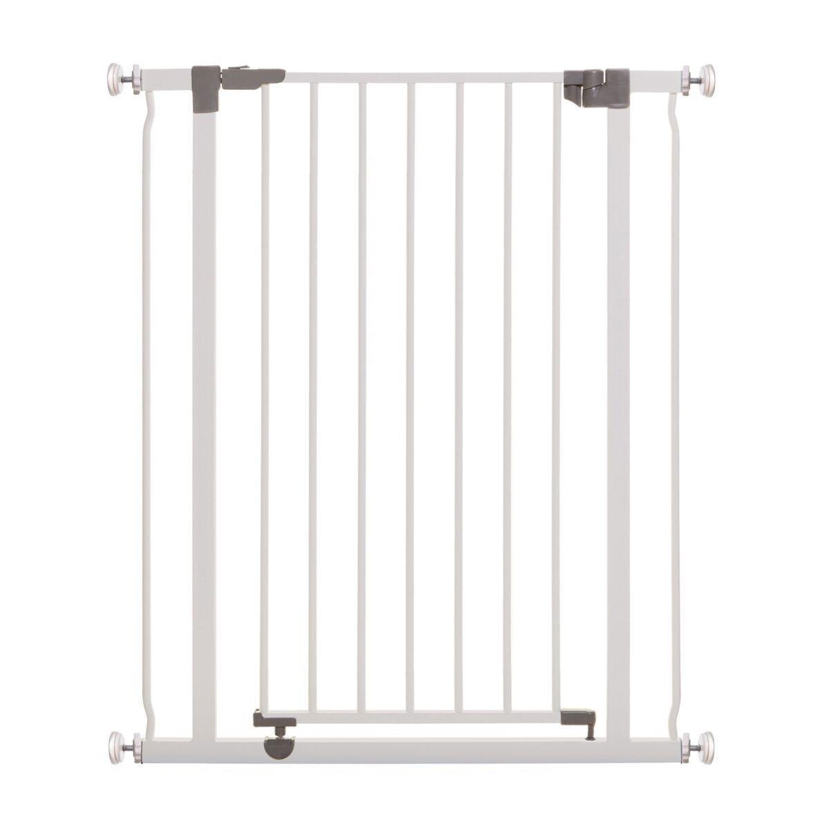 Extra hög vit hundgrind från Basic Sturdy i en dörröppning