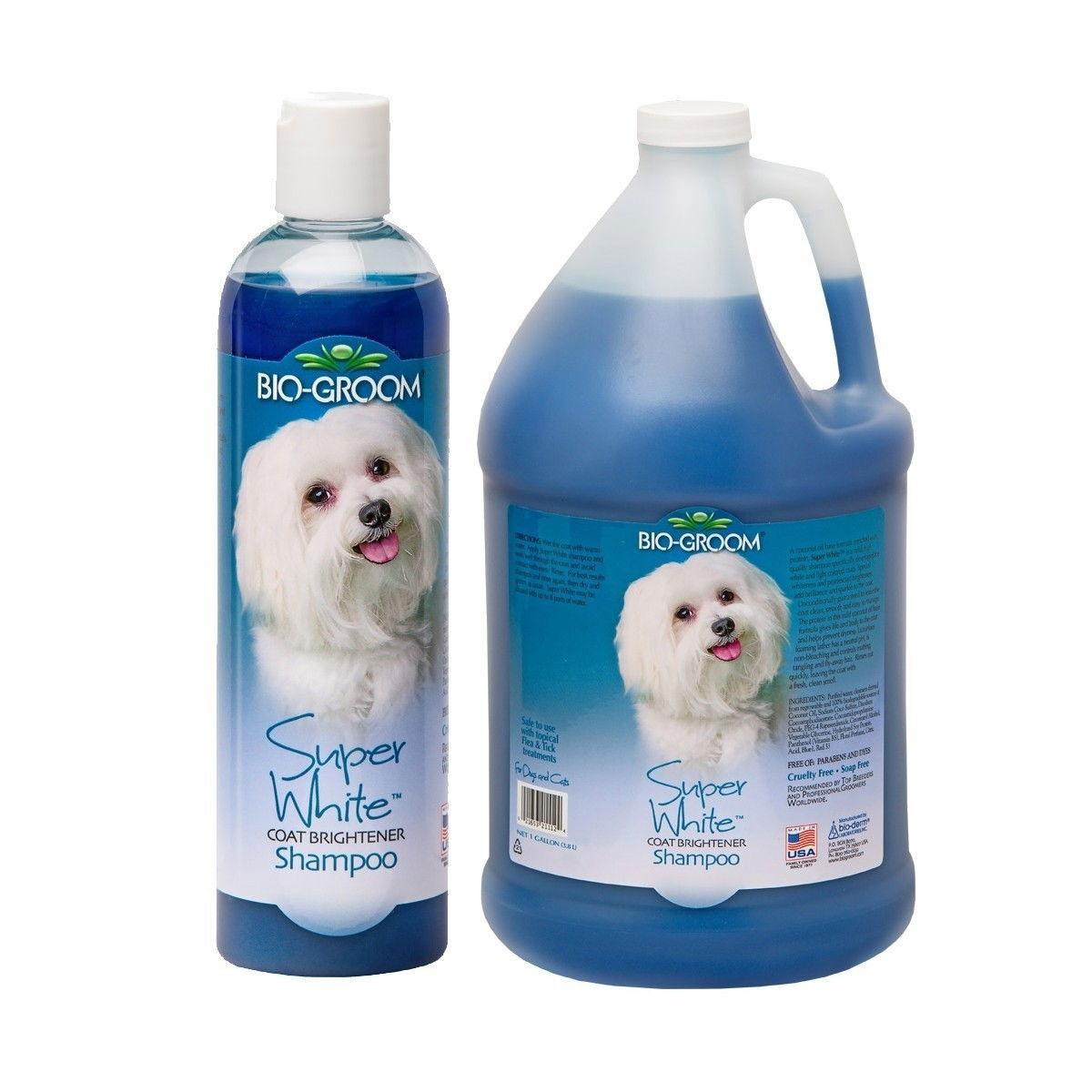 Flaska med Bio-Groom Super White Schampo för vit och ljus hundpäls