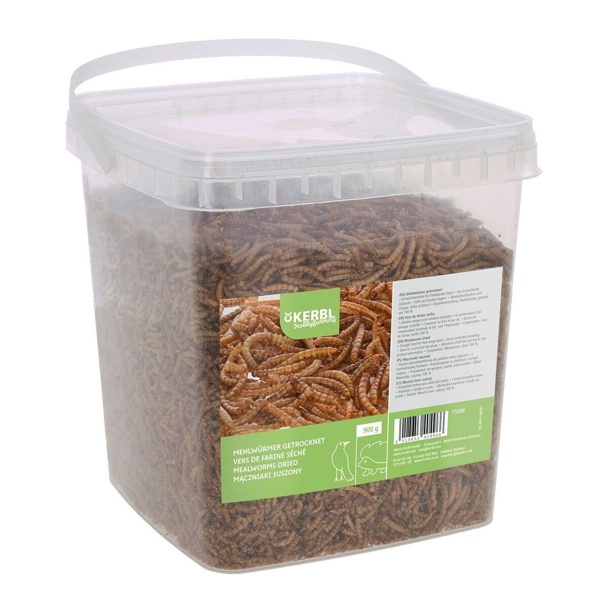Hink med torkade mjölmaskar från Kerbl, 900 gram, till vildfåglar