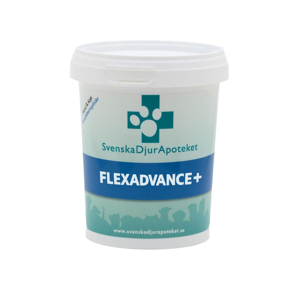 Förpackning med Svenska Djurapoteket FlexAdvance+, ledtillskott för hund
