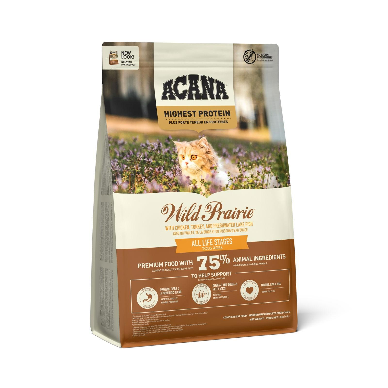 Påse med Acana Cat and Kitten Wild Prairie spannmålsfritt torrfoder