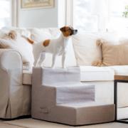 Beige skumtrappa för hund med två steg och avtagbart överdrag